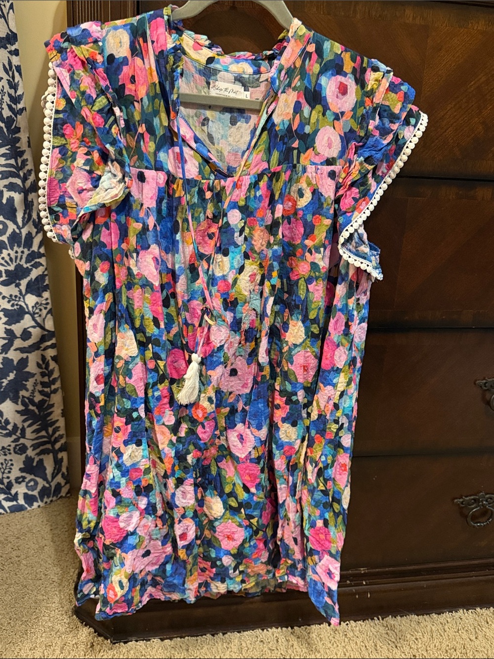Floral Tie-Front Mini Dress in Pink & Blue